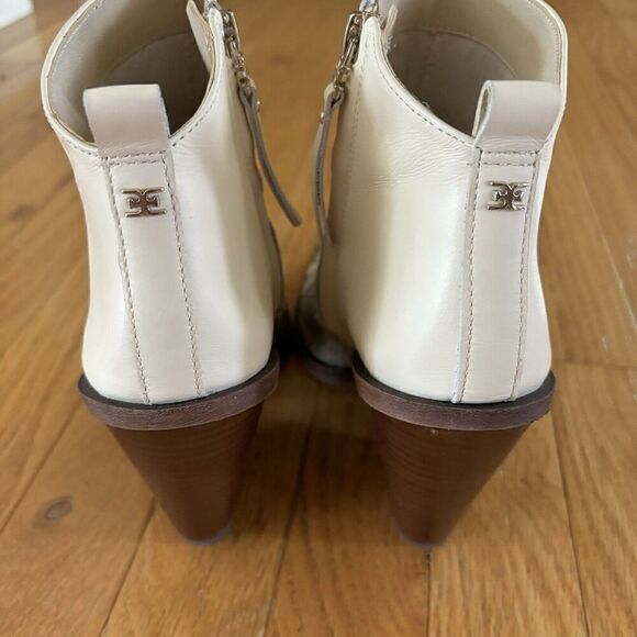Sam Edelman Boots White‎ Leather Snake Print Western Ankle Booties Sz 8 - Picture 7 of 13